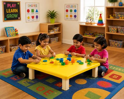 Image of Plastic Strong and Durable Kids Table for Studying Dining Home Virgin Material Kids Table for 2 to 10 Years | Sustain Upto 50 KG (Yellow Low Table)