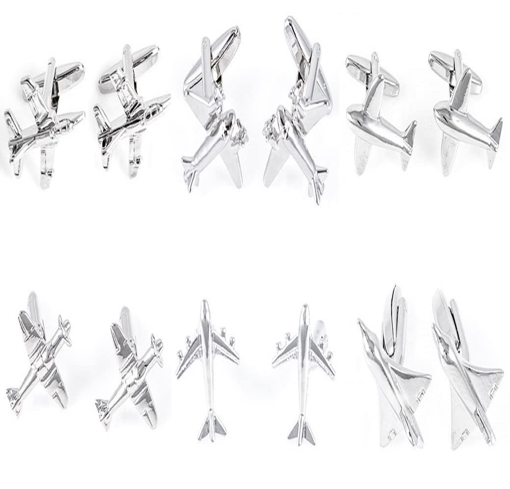 mrcuff Plane Airplane Pilot Jets 6 Pairs Cufflinks in a Presentation Gift Box, Collar Tabs & Polishing Cloth-picture-11