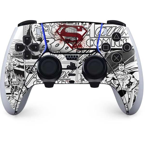 Skinit Decal Gaming Skin Compatible with PS5 DualSense Edge Pro Controller - Officially Licensed DC Comics Superman Comic Pattern Logo in Red Design