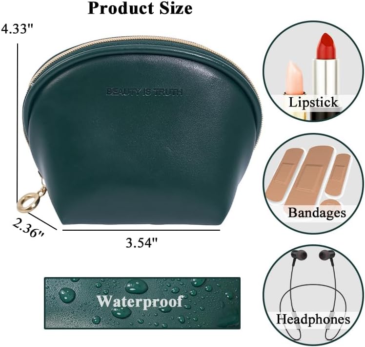 Miniatura 2 de kamumanni Mini bolsa de lápiz labial, bolsa portátil para monedero, mini bolsa de maquillaje con compartimentos, Verde Oscuro