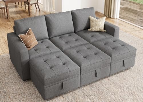 Image of HONBAY Modular Sectional Couch Sleeper Sofa Bed with Storage Seats Oversized Sectional Couches for Living Room,Grey