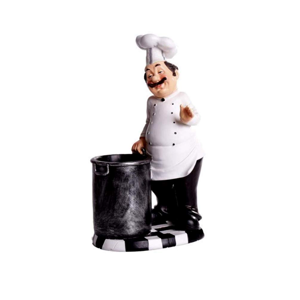 French Decorative Chef Figurine - Resin Home Decoration with Cutlery Bucket for Gourmet Kitchen Decorations & Collectible Housewarming Gifts