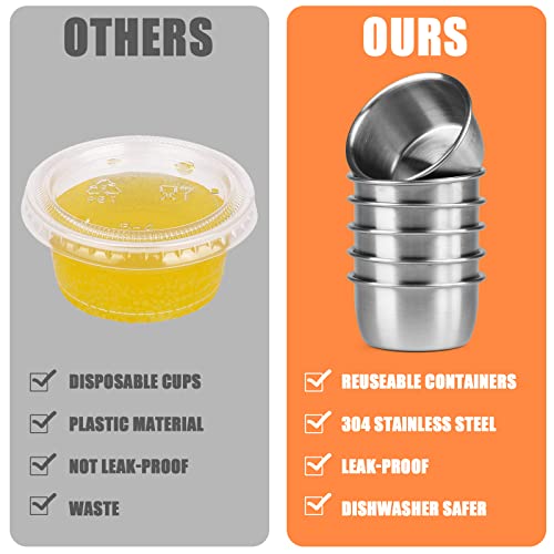 Efobo 6 Piece Salad Dressing Container To Go, 1.7Oz Reusable Small Containers With Lids, Fits In Bento Box For Lunch, Stainless Steel Leakproof Condiment Cup, Easy Open, Dipping Sauce Cups #TOP2