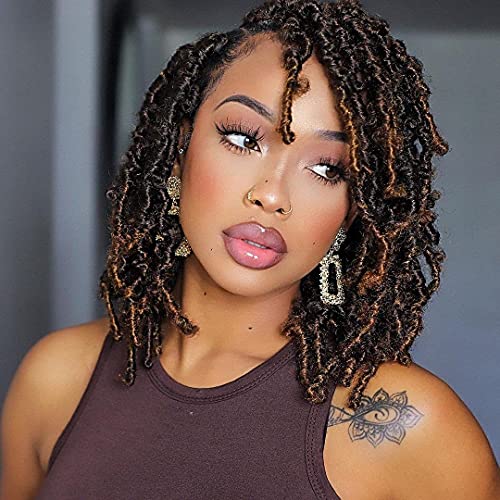 Toyotress Butterfly Locs Crochet Hair - 8 Inch 7Pcs Ombre Brown Pre-Twisted Distressed Crochet Braids, Short Bob Faux Locs Pre-Looped Synthetic Braiding Hair Extensions (8 Inch, T30-7P) #TOP1