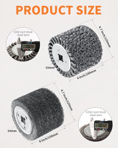 Image of 4.7 inchx 4 inch Wire Brush Drum Surface Conditioning Tool, 2 Pcs Wire Wheel Multi Surface Texturing for Metal Removing Rust Wood Grain Restoration-3 /4 Quad Keyway
