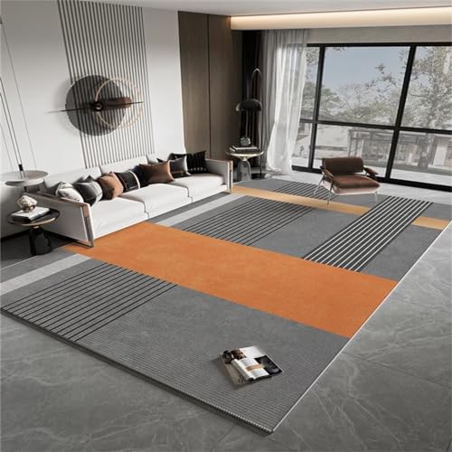 Tapis de bureau orange et gris 50x80cm lavable à rayures