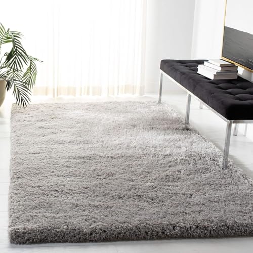 Image of Handwoven Shaggy Rectangular Carpet | Soft Plush Area Rug for Living Room and Bedroom | Light Grey | 3x5 Feet | Premium Silk-Touch Modern Home Decor