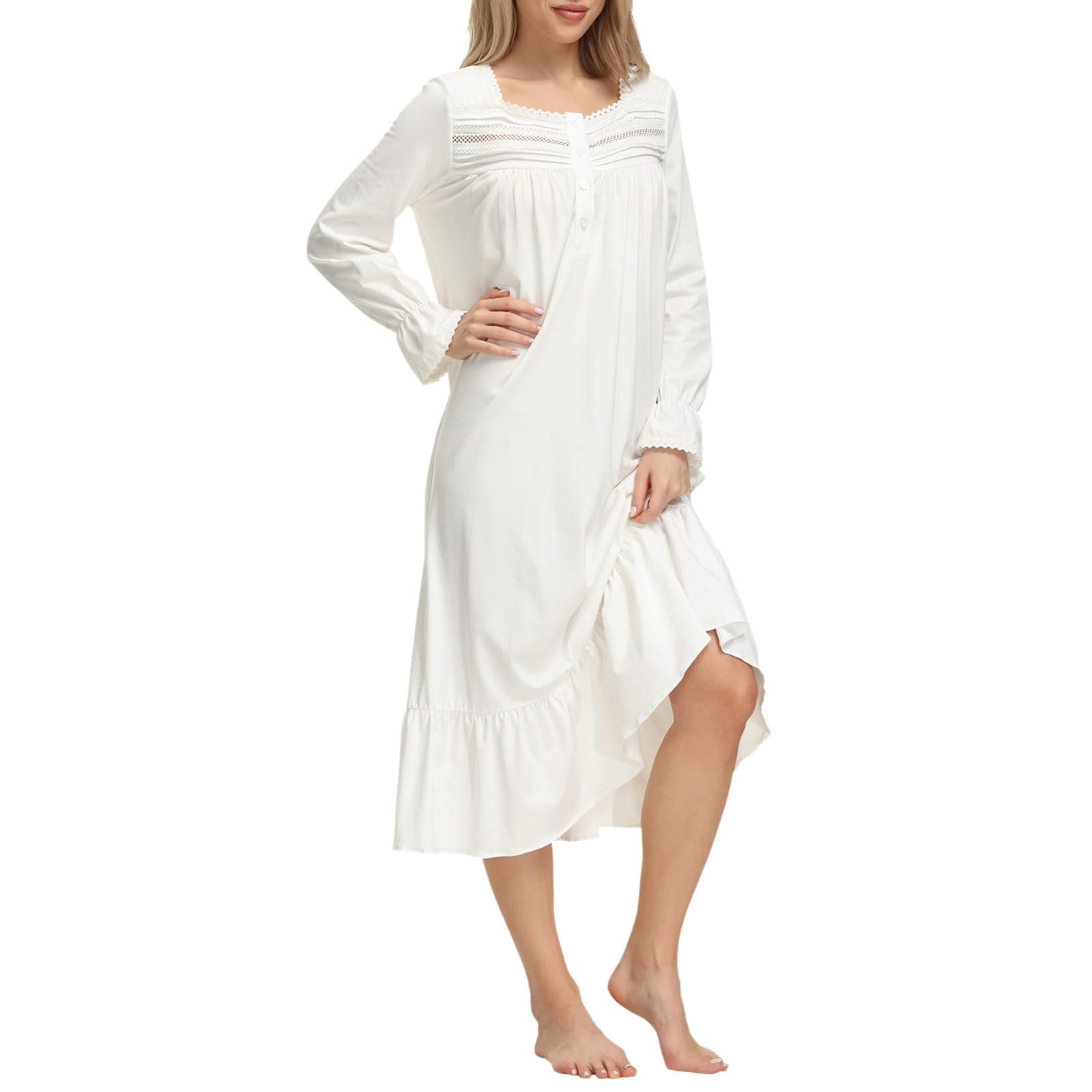 Camicia da notte da donna a maniche lunghe, stile vittoriano, vintage, da principessa, in pizzo, con volant, pigiama estivo e invernale, per Halloween