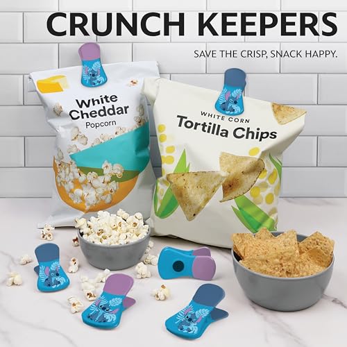 Image of Disney Stitch Magnetic Chip Clips, Set of 6 | Airtight food storage bag clips for snack, cereal, and coffee bags, great for pantry and fridge, magnet displays kids artwork