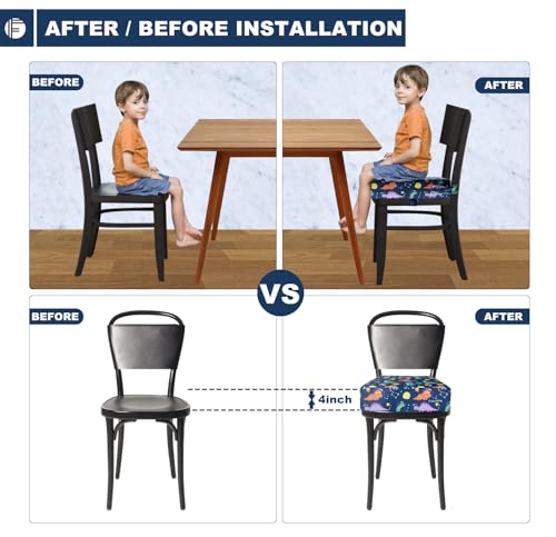 Image of Toddler Booster Seat for Dining Table, Portable Booster Seat for Kitchen Chair, 4 Inch High-Density Foam Cushion with Adjustable Safety Straps and Non-Slip Bottom, Perfect for Kids Travel and Daily