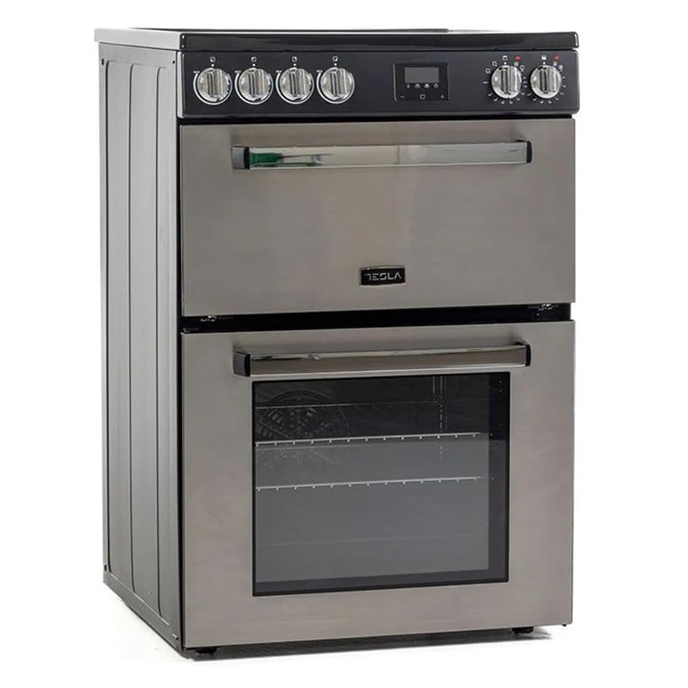 Tesla Electric Cooker - Freestanding Stainless Steel, A/A+ Energy, 4-Zone Ceramic Hob, 60cm Double Cavity, 68L & 31L Ovens, Easy Clean Enamel, LED Timer, (TMRC60SS) — view 3