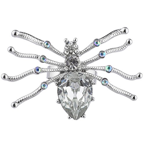 LUX ACCESSORIES Halloween Silver Tone Crystal Rhinestone Spider Ring2