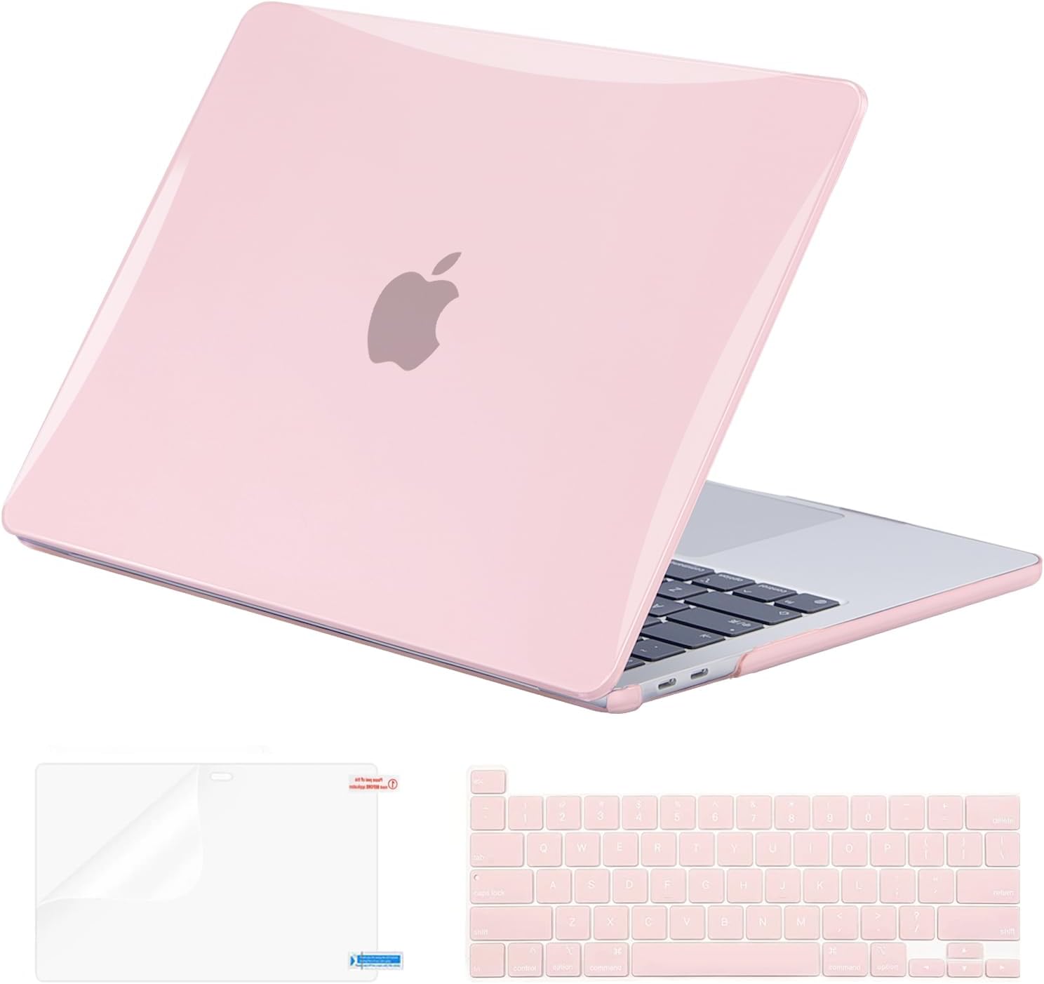 EooCoo Pink Case Compatible with MacBook Pro 13 inch M2 2022, 2020-2017 Release M1 A2338 A2289 A2251 A2159 A1989 A1706 A1708 Glossy Hard Case with Keyboard Cover, Screen Protector, Cute Pink