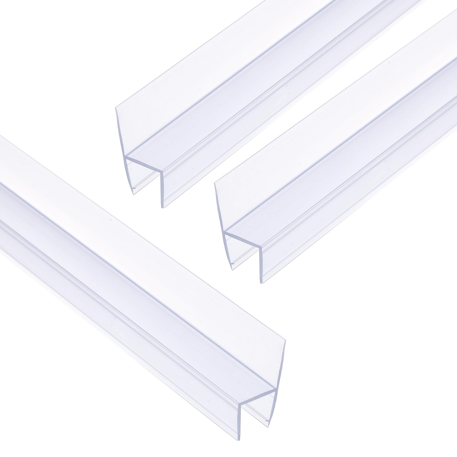 Sourcing Map Shower Door Side Seal, H-Type Sweep for 1/2" Glass, 47" Long (15.7" x 3 Pcs), Clear PVC, Frameless Glass Door Seal Strip