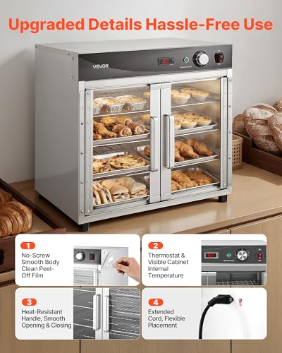 Image of VEVOR Electric Hot Box Food Warmer, 4-Tier Commercial Warming Cabinet with Water Tray, Glass Door and Adjustable Shelves, Stainless Steel Food Warmer Cabinet, for Restaurant, Kitchen, Pizza, Chicken