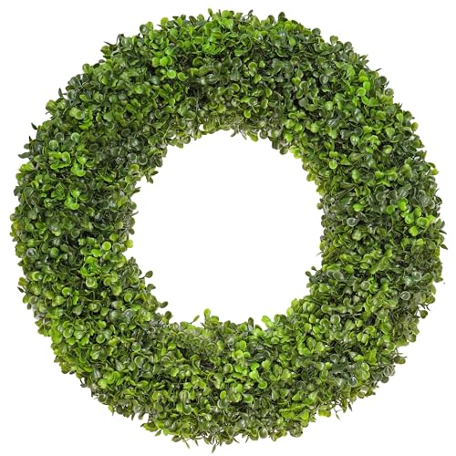 DFRREN 20 Inch Boxwood Wreath Handmade Green Wreath for Front Door UV Resistant Outdoor Wreath for All Seasons Foldable & Durable Farmhouse Wreath for Wall Window Home Indoor Outdoor Decor