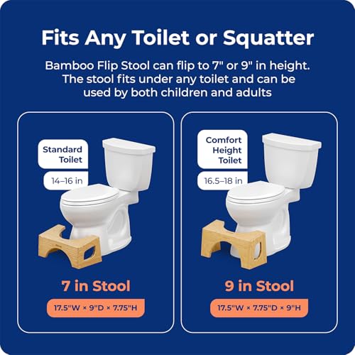 Image of Squatty Potty Bamboo Flip Stool (7″ & 9″ Adjustable) + Plant‑Based Flushable Wipes Bundle - Enhanced Bathroom Posture & Fresh Clean