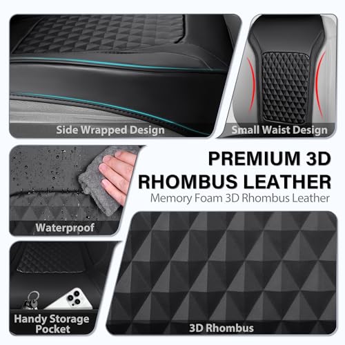 Image of 2Pack Front Car Seat Covers Leather Memory Foam Water Proof Seat Protector Universal Fit for Cars SUVs Trucks Most Vehicles, 3D Foam Rhombus Sideless, Airbag Compatible Non-Slip, 2 Pcs Black