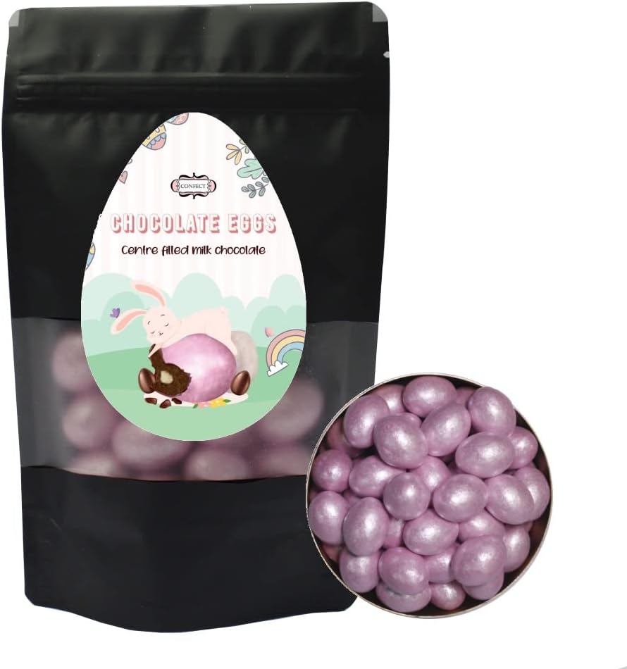 Confect Chocolate Eggs Milk Chocolate with Crisp Sugar Shell Candy, Easter, Resealable Bag - Pink 52 Pcs