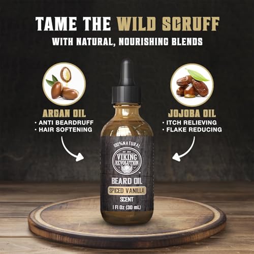 Viking Revolution - Beard Oil - All Natural Variety Beard Oil For Men With Argan & Jojoba Oils - Softens, Smooths & Strengthens - Gifts For Men - Spiced Vanilla - 30 ml - Image 4