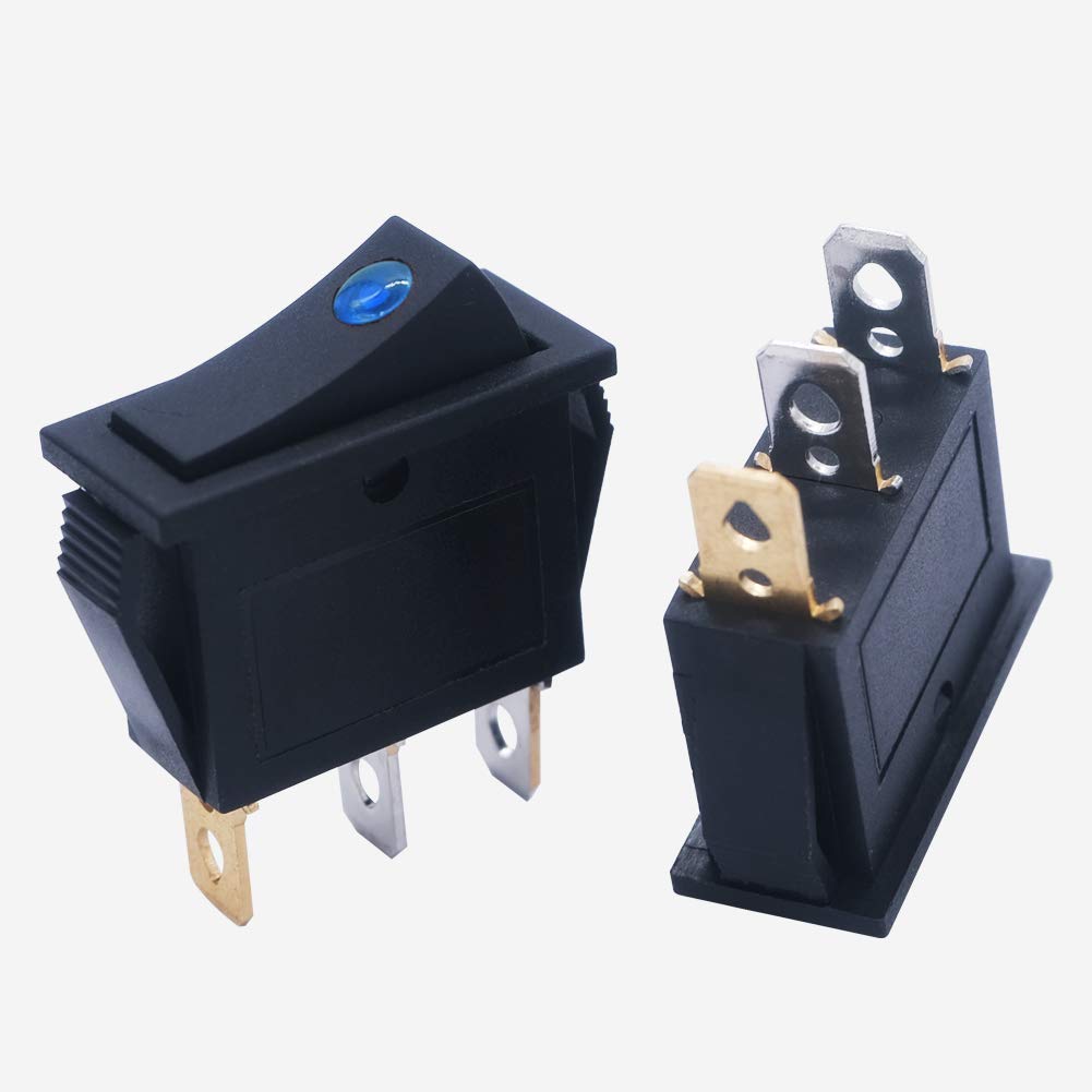 mxuteuk 6pcs 12V Rocker Switch Boat Toggle Switch Blue LED Light Illuminated Snap-in Power SPST ON-Off Switch 3 Pin 2 Position, Use for Car Auto Boat Appliances Control KCD3-102NBU-MY