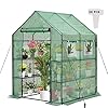 Purlyu Walk-in Greenhouse for Outdoors, Thickened PE Cover & Heavy Duty Powder-Coated Steel, Mesh Door & Screen Windows, 10 Sturdy Shelves, 20 Pcs T-Type Plant Tags 4.7x4.7x6.4 FT, (GHW002G)