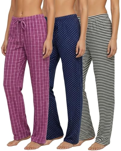 Image of 3 Pack Women's Pajama Pants Soft Lounge PJ Bottoms Comfy Sleepwear Pijamas | Available In Plus Size, Cute Sleep Pajamas, Knit, Loose Fit, Drawstring Elastic Waist, Stretch, Ladies, Night, Sleep, Casual