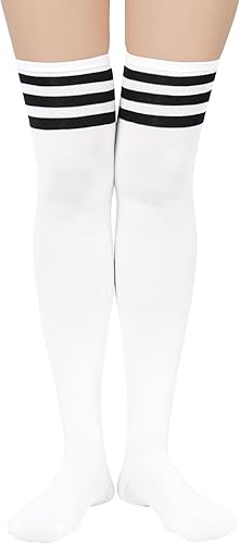 Miniatura 27 de Zando Paquete de 6 calcetines de algodón para mujer, por encima de la rodilla, calcetines a rayas para botas y calentadores de piernas para uso 6