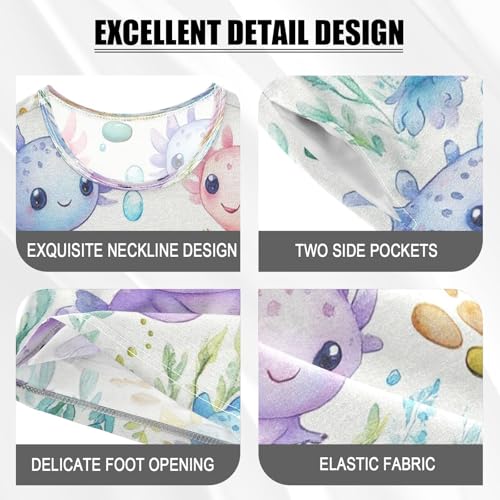 Pajama Sets Short Sleeve Cute Axolotl Watercolor Pattern Prints Soft Cotton Summer Sleepwear 2 Piece PJS Size 5-14T3