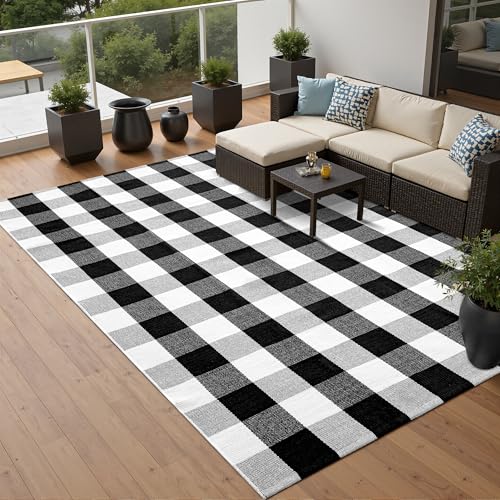 Tapete Joybest Cuadro Negro y Blanco 5x7 ft Algodón miniatura 5