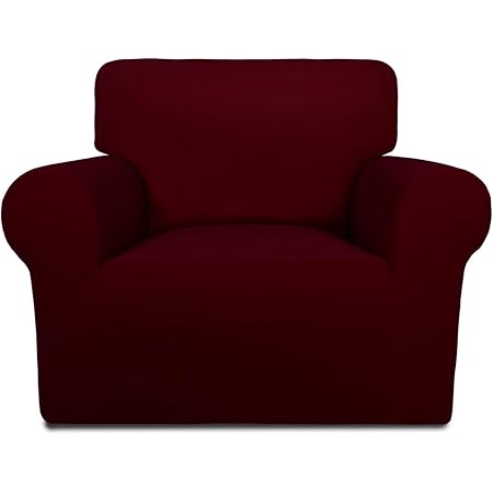 PureFit Super Stretch Chair Sofa Slipcover – Spandex Non Slip Soft Couch Sofa Cover, Washable Furniture Protector with Non Skid Foam and Elastic Bottom for Kids, Pets （Chair， Wine）