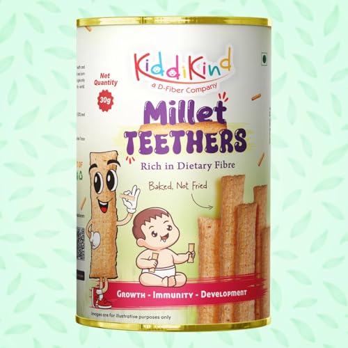 Image of Kiddikind Millet Teethers for Babies 6+ Months | Healthy Baby Teething Snacks | No Maida, No Sugar, Preservative Free | Easy to Digest Finger Food | Rich in Dietry Fibre | Baked Not Fried
