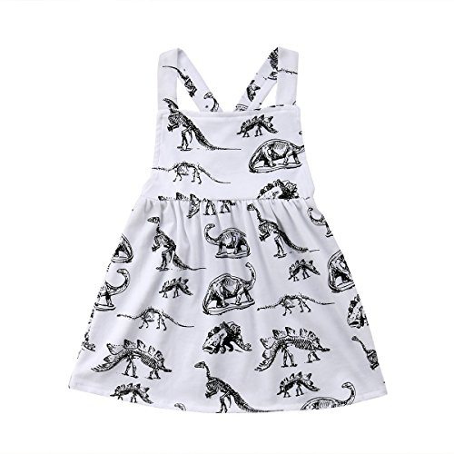 yannzi Baby Girls Dinosaur Dress Clothes Ruffle Sleeve Tutu Skirt Backless Sundress Birthday Party Princess Formal Outfit (18-24 Months, Dinosaur)