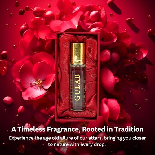 Image of Tatha Rose Attar Original | 100% Gulab Itra | Alcohol-Free Roll-On Perfume for Women & Men | Long-Lasting, Stress Relief & Romantic Scent | Ideal Gift | Gulab Attar | Without alcohol (10 ML)