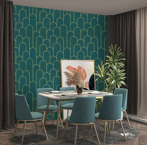 Image of Veki Luxury Floral & Botanical Geometric Wallpaper Mural - Waterproof, Moisture-Proof, Self-Adhesive PVC Wall Sticker for Home & Hotel Decoration (45cm x 300cm) (Green Curve)