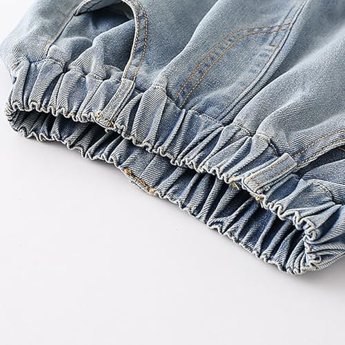 Girls Ripped Jeans Cute Butterflies Elastic Waist Baggy Wide Leg Relaxed Fit Floor Length Denim Pants3