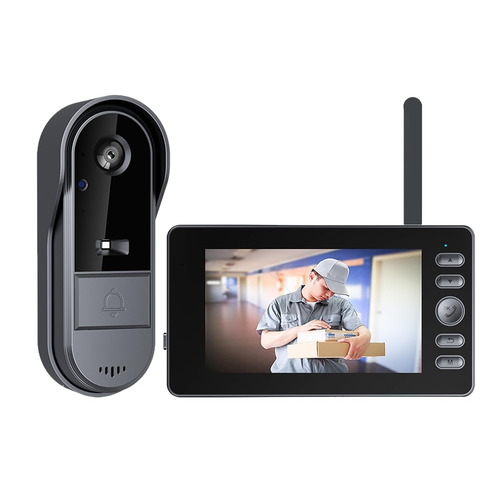 Timbre Inalámbrico con Cámara Timbre Videoportero Exterior IP65 Impermeable Inalámbrico con Cámara y Pantalla IPS de 4,3 Pulgadas(4000 mAh), Interconexión inalámbrica Bluetooth 2,4G, No Requiere WiFi
