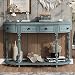 P PURLOVE Curved Console Table with 4 Drawers, Retro Sofa Table with Solid Wood Frame and Legs, Half Moon Entry Table for Home Kitchen Entryway, Antique Blue