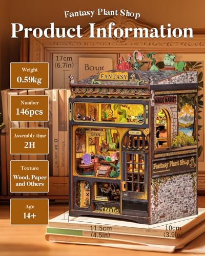 Image of Book Nook Kit - DIY Miniature House Dollhouse Kit for Adults and Teens, Booknook Tiny House Bookshelf Decor 3D Wooden Puzzle, Gifts for Family Friends. (Fantasy Plant Shop)