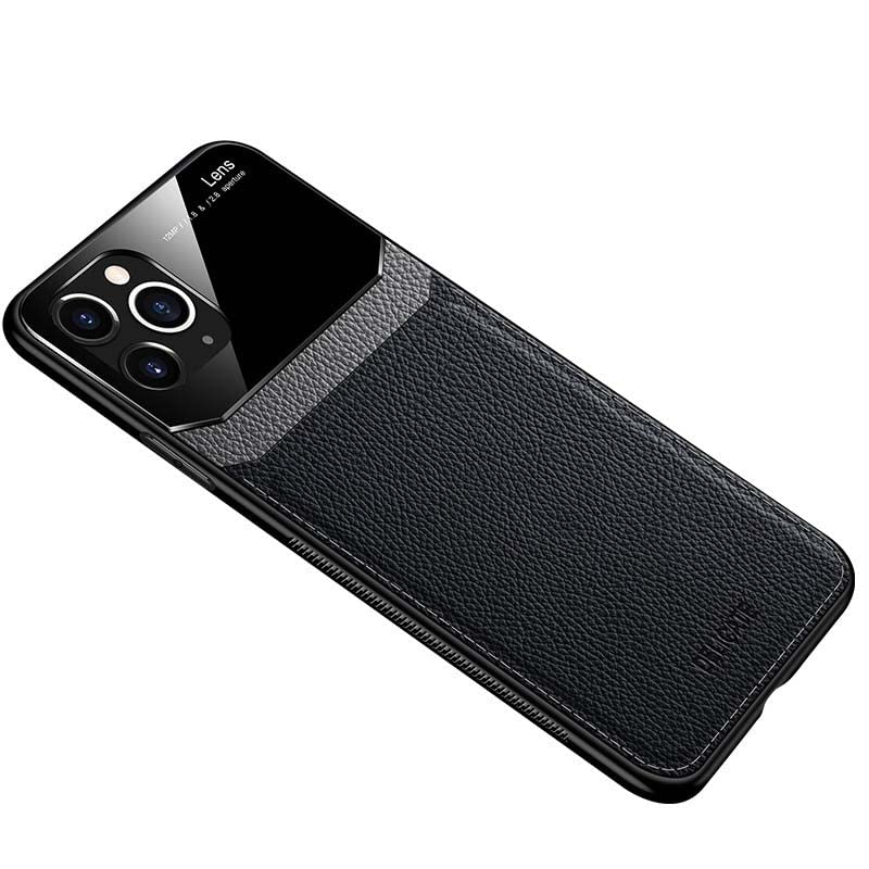 Carcasa de piel para iPhone 13 Pro plexiglás de protección (Negro)