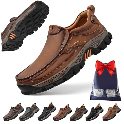 Enjerr Orthopedic Balance Shoes Men for Balance, 2025 New Arch Support Hands-Free Genuine Leather Slip on Loafers