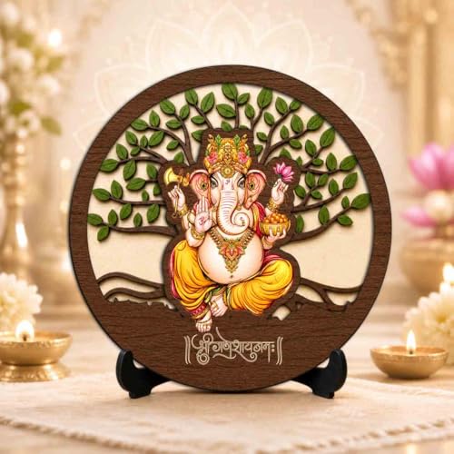 Image of Ganesh Ji Wooden Murti for Home Mandir, Prayer Room, Table Top Decor & Spiritual Gifting - 5x5 Inch