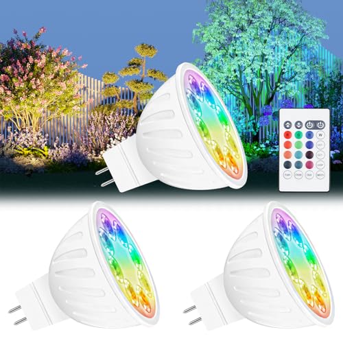 noobibaba Bombillas LED MR16 con cambio de color, 12 multicolores 5W 12V, RGB+CCT Blanco cálido para luz diurna fría, RGB MR16 con mando a distancia, equivalente a 35 vatios, paquete de 3