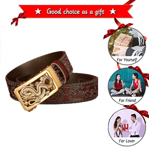 Ratchet Leather Belts Adjustable Automatic Buckle Floral Embossed Golden Dragon Engraving Gothic Punk Style Belt4