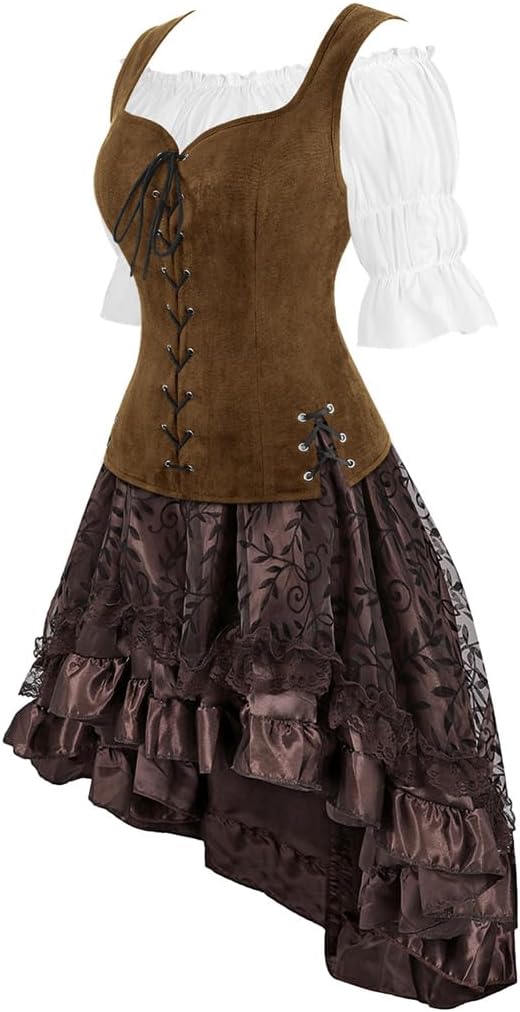 frawirshau Pirate Costume Women Corset Vest Renaissance Costume Vest Gothic Medieval Peasant Blouses Dress Bodice Outfit - Image 2