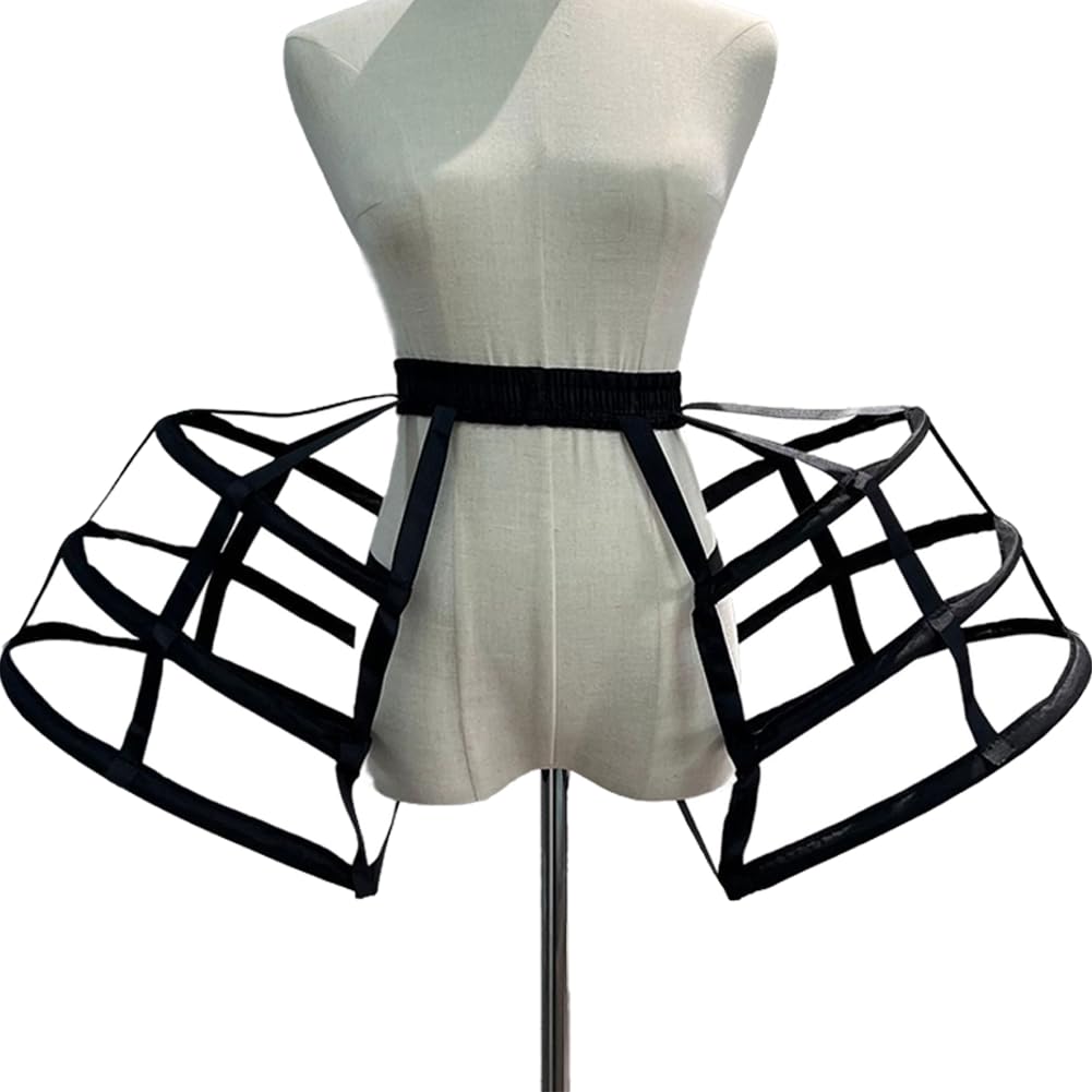 Danlai Women's Black Victorian Crinoline Petticoat Cosplay Dress Bustle Cage Underskirt Pannier Petticoat Hoops