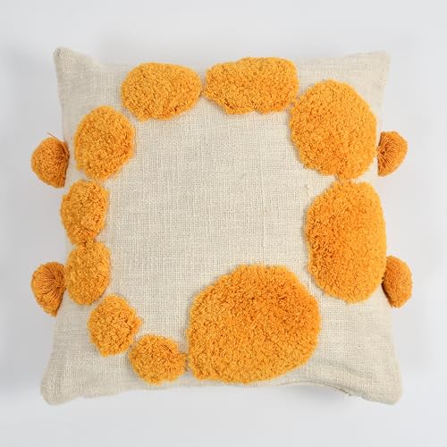 Image of TIB Premium Boho Decorative Throw Cushion Covers, 16 x 16 cm, Set of 2, Cotton. (Circle Orange)