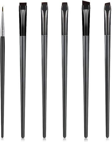 Acavado Juego de 6 brochas de delineador de ojos en ángulo, ultra finas, brochas de delineador de ojos en ángulo plano, brochas de herramientas