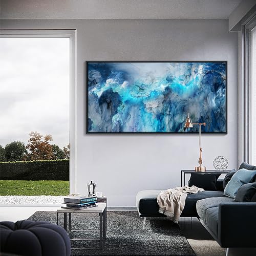 Image of Mofutinpo Framed Abstract Canvas Wall Art | Modern Blue Contemporary Painting for Living Room, Bedroom, and Office | Large Abstract Artwork 58x29 Inches | artwork for walls