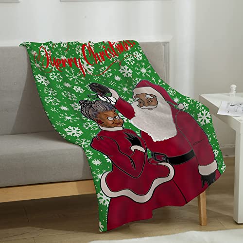 purefly African American Black Santa Claus Blanket Black Mr. & Mrs. Santa Claus Throw Blanket Ultra-Soft Micro Fleece Blanket for Couch Sofa Bed Kids' Room Suitable 40" x 50"